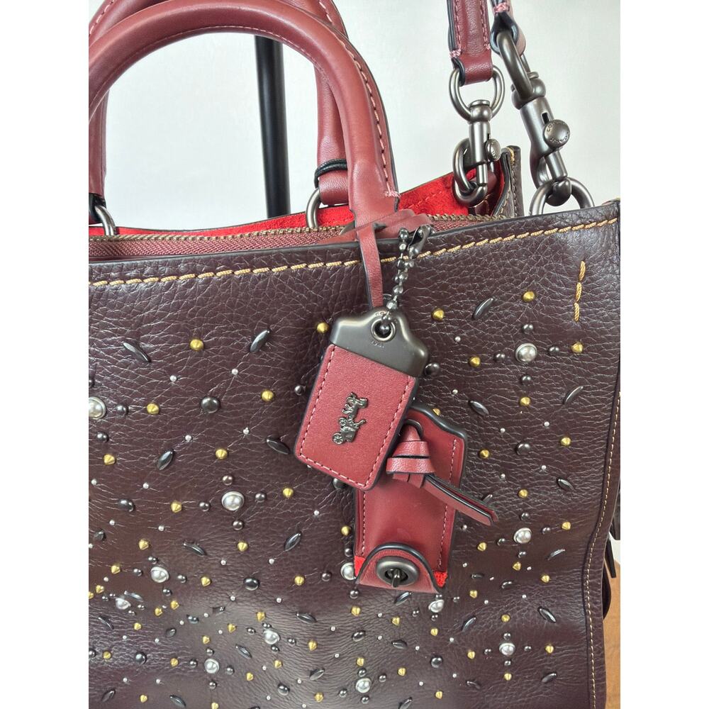 NWT Coach Prairie Rivet Rogue Burgundy Glove tanned Leather Tote RARE - Picture 2 of 9